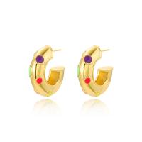 Brass Stud Earring 18K gold plated fashion jewelry & for woman & enamel golden nickel lead & cadmium free Sold By Pair