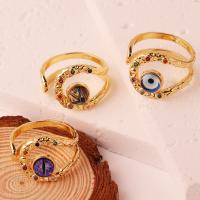 Evil Eye Smykker Finger Ring, Messing, med Resin, 18K forgyldt, mode smykker & for kvinde & med rhinestone, flere farver til valg, nikkel, bly & cadmium fri, 15mm, Solgt af PC