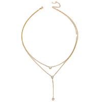 Titanstahl Halskette, mit Verlängerungskettchen von 6.5cm, Doppelschicht & Modeschmuck & für Frau & mit Strass, goldfarben, frei von Nickel, Blei & Kadmium, 55mm, Länge:ca. 40 cm, ca. 43.5 cm, verkauft von PC