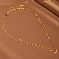Mode-Multi-Layer-Halskette, Titanstahl, mit Verlängerungskettchen von 5cm, Kreisring, Doppelschicht & Modeschmuck & für Frau, goldfarben, frei von Nickel, Blei & Kadmium, Länge:ca. 45 cm, verkauft von PC