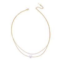 Multi Layer Necklace Titanium Steel with Plastic Pearl with 6cm extender chain Round Vacuum Ion Plating Double Layer & fashion jewelry & for woman white nickel lead & cadmium free 10mm Length Approx 39 cm Approx 40.5 cm Sold By PC