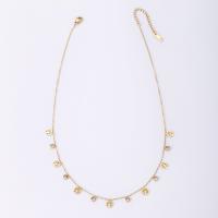 Titanium Steel Necklace with 6cm extender chain Flat Round Vacuum Ion Plating fashion jewelry & for woman & with rhinestone & hollow golden nickel lead & cadmium free 5mm 7mm Length Approx 41.5 cm Sold By PC