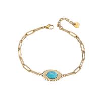 Titanium Steel Bracelet & Bangle, with Natural Turquoise, with 3cm extender chain, Vacuum Ion Plating, vintage & fashion jewelry & for woman, blue, nickel, lead & cadmium free, 25x14mm, Length:Approx 19 cm, Sold By PC