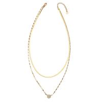 Multi Layer Necklace Titanium Steel with Cubic Zirconia with 5cm extender chain Vacuum Ion Plating Double Layer & fashion jewelry & for woman golden nickel lead & cadmium free Length Approx 45 cm Sold By PC