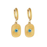 Evil Eye Earrings Titanium Steel Rectangle Vacuum Ion Plating fashion jewelry & for woman golden nickel lead & cadmium free Sold By Pair