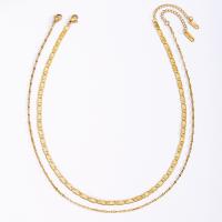 Mode-Multi-Layer-Halskette, Titanstahl, mit Verlängerungskettchen von 6cm, Doppelschicht & Modeschmuck & für Frau, goldfarben, frei von Nickel, Blei & Kadmium, Länge:ca. 39 cm, ca. 40 cm, verkauft von PC