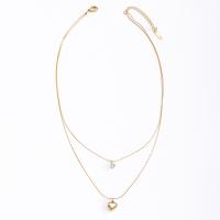 Titanium Steel Necklace with 5cm extender chain Heart Vacuum Ion Plating Double Layer & fashion jewelry & for woman & with rhinestone golden nickel lead & cadmium free 8mm 5mm Length Approx 37 cm Approx 41 cm Sold By PC