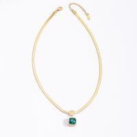 Titanium Steel Necklace, with Cubic Zirconia, with 6cm extender chain, Square, Vacuum Ion Plating, vintage & fashion jewelry & for woman, green, nickel, lead & cadmium free, 12mm, Length:Approx 40 cm, Sold By PC