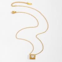 Titanstahl Halskette, mit kubischer Zirkonia, mit Verlängerungskettchen von 6cm, Rechteck, Modeschmuck & für Frau, klar, frei von Nickel, Blei & Kadmium, 12x10mm, Länge:ca. 41 cm, verkauft von PC