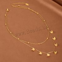 Multi Layer Necklace Titanium Steel with 5cm extender chain Butterfly Vacuum Ion Plating Double Layer & fashion jewelry & for woman & frosted golden nickel lead & cadmium free Length Approx 45 cm Sold By PC