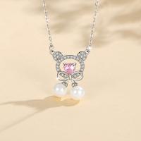 Cubic Zircon Micro Pave 925 Sterling Silver Necklace with Freshwater Pearl with 1.97inch extender chain fashion jewelry & micro pave cubic zirconia & for woman nickel lead & cadmium free Length Approx 15.74 Inch Sold By PC