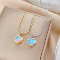 Titanium Steel Necklace with Resin with 1.97inch extender chain Heart Vacuum Ion Plating fashion jewelry & for woman Sold Per Approx 15.75 Inch Strand