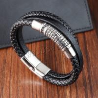 Bracelets cordon PU, cuir PU, avec Acier inoxydable 304, poli, Vintage & pour homme, noire, Longueur:21 cm, Vendu par PC
