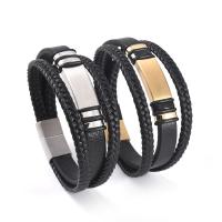 Bracelets cordon PU, cuir PU, avec Acier inoxydable 304, Vintage & longueur différente pour le choix & pour homme, plus de couleurs à choisir, Vendu par PC