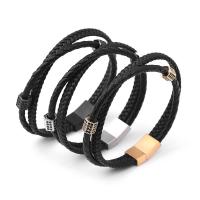 PU Leather Cord Bracelets with 304 Stainless Steel Vacuum Ion Plating vintage & for man & with rhinestone Sold By PC