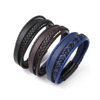 PU Leather Cord Bracelets, with 304 Stainless Steel, Vacuum Ion Plating, vintage & different length for choice & for man, more colors for choice, Sold By PC