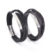 PU Leather Cord Bracelets with 304 Stainless Steel polished vintage & for man Sold By PC