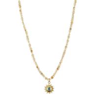 Evil Eye smykker halskæde, Natursten, med Zinc Alloy, med 5cm extender kæde, Sol, guldfarve belagt, Boheme stil & for kvinde, flere farver til valg, Længde Ca. 45 cm, Solgt af PC