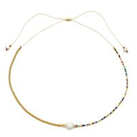 Seedbead Necklace with Knot Cord & Plastic Pearl Bohemian style & adjustable & for woman Length Approx 40-80 cm Sold By PC