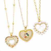 Cubic Zircon Micro Pave Brass Necklace, with Plastic Pearl, with 5cm extender chain, Heart, plated, fashion jewelry & different designs for choice & micro pave cubic zirconia, more colors for choice, nickel, lead & cadmium free, Length:45 cm, Sold By PC