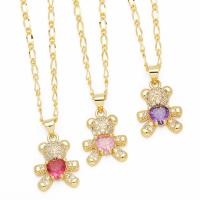 Cubic Zircon Micro Pave Brass Necklace, with 5cm extender chain, Bear, plated, fashion jewelry & micro pave cubic zirconia, more colors for choice, nickel, lead & cadmium free, 23x14mm, Length:45 cm, Sold By PC