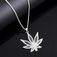 Tibetan Style Jewelry Necklace, with 304 Stainless Steel Chain, Maple Leaf, plated, fashion jewelry & with rhinestone, silver color, nickel, lead & cadmium free, 48x45mm, Length:70 cm, Sold By PC