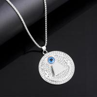 Evil Eye Jewelry Necklace Zinc Alloy with 304 Stainless Steel Round plated fashion jewelry & with rhinestone silver color nickel lead & cadmium free Approx 3.5mm Length 70 cm Sold By PC