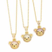 Cubic Zircon Micro Pave Brass Necklace, with Gemstone, with 5cm extender chain, Bear, plated, fashion jewelry & micro pave cubic zirconia, more colors for choice, nickel, lead & cadmium free, 20x16mm, Length:45 cm, Sold By PC