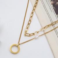 Edelstahl Schmuck Halskette, 304 Edelstahl, plattiert, drei Schichten & Modeschmuck & für Frau, Goldfarbe, verkauft von PC