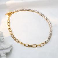 Stainless Steel smycken halsband, 304 rostfritt stål, med Cubic Zirconia, plated, mode smycken & för kvinna, guld, Längd Ca 37 cm, Säljs av PC