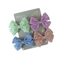 Alligator Hair Clip, Lace, with Iron, Bowknot, 4 pieces & for children, mixed colors, 60mm, Sold By Set