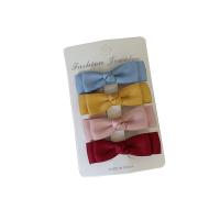 Alligator Hair Clip Polyester and Cotton with Iron Bowknot 4 pieces & for children mixed colors 6mm Sold By Set