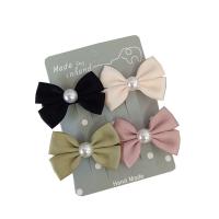 Alligator Hair Clip, Polyester and Cotton, with Plastic Pearl & Iron, Bowknot, 4 pieces & for children, mixed colors, 50mm, Sold By Set