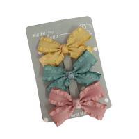 Alligator Hair Clip Polyester and Cotton with Iron Bowknot three pieces & for children mixed colors 60mm Sold By Set