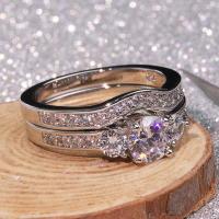 Anéis Couple dedo, liga de zinco, banhado, tamanho diferente para a escolha & micro pavimento em imitação de diamante, prateado, vendido por par