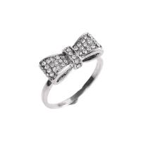 Zink Alloy Finger Ring, Bowknot, plated, olika storlek för val & Micro Pave rhinestone & för kvinna, silver, Säljs av PC