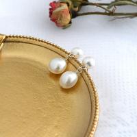 Pendientes de Perlas de Freshwater, Perlas cultivadas de agua dulce, con metal, Joyería & para mujer, Blanco, 8.5-9.5mm,25mm, Vendido por Par