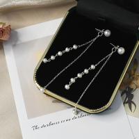 Freshwater Pearl Earrings, with Brass, fashion jewelry & for woman, white, 3-4mm,6-7mm,80mm, Sold By Pair