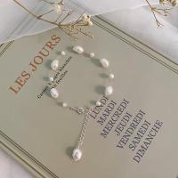 Bracelet en perles de culture d'eau douce, perle d'eau douce cultivée, avec laiton, bijoux de mode & longueur différente pour le choix & pour femme, blanc, 3-4mm/7-8mm, Vendu par PC