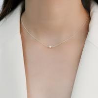 Freshwater Pearl Brass Chain Necklace, Pérolas de água doce, with cobre, joias de moda & comprimento diferente para a escolha & para mulher, branco, 4-5mm, vendido por PC