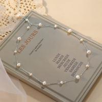 Freshwater Pearl Brass Chain Necklace, Pérolas de água doce, with cobre, joias de moda & comprimento diferente para a escolha & para mulher, Mais cores pare escolha, 4-5mm,7-8mm, vendido por PC