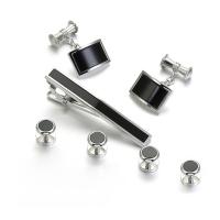 Tie Clip Brass tie clip & cufflink silver color plated 7 pieces & for man nickel lead & cadmium free  10mm Sold By Set
