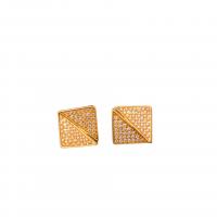 Brass Stud Earring, with Plastic Pearl, Square, gold color plated, fashion jewelry & micro pave cubic zirconia & for woman, nickel, lead & cadmium free, 16x16mm, Sold By Pair