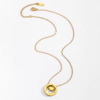Titanium Steel Necklace, with 6.5cm extender chain, Donut, Vacuum Ion Plating, fashion jewelry & for woman & with rhinestone & hollow, golden, nickel, lead & cadmium free, 18mm, Length:Approx 41 cm, Sold By PC