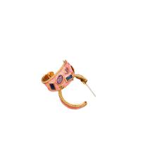 Brass Stud Earring with Lampwork gold color plated fashion jewelry & for woman & enamel pink nickel lead & cadmium free Sold By Pair