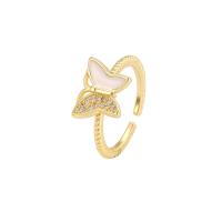 Cubic Zirconia Micro Pave Brass Ring Butterfly gold color plated fashion jewelry & micro pave cubic zirconia & for woman & enamel nickel lead & cadmium free inner ~21mm Sold By PC