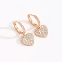 Cubic Zirconia Micro Pave Brass Earring, Heart, plated, fashion jewelry & micro pave cubic zirconia & for woman, more colors for choice, nickel, lead & cadmium free, 25mm, Sold By Pair