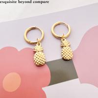 Titanium Steel  Earring, Pineapple, Vacuum Ion Plating, fashion jewelry & for woman, golden, nickel, lead & cadmium free, 16x32mm, Sold By Pair