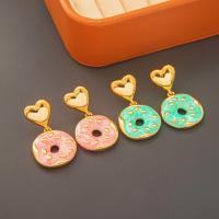 Brass Drop Earring Donut gold color plated fashion jewelry & for woman & enamel nickel lead & cadmium free Sold By Pair