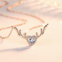 Cubic Zircon Micro Pave 925 Sterling Silver Necklace, with 1.97inch extender chain, Antlers, plated, fashion jewelry & micro pave cubic zirconia & for woman, more colors for choice, nickel, lead & cadmium free, Length:Approx 15.74 Inch, Sold By PC